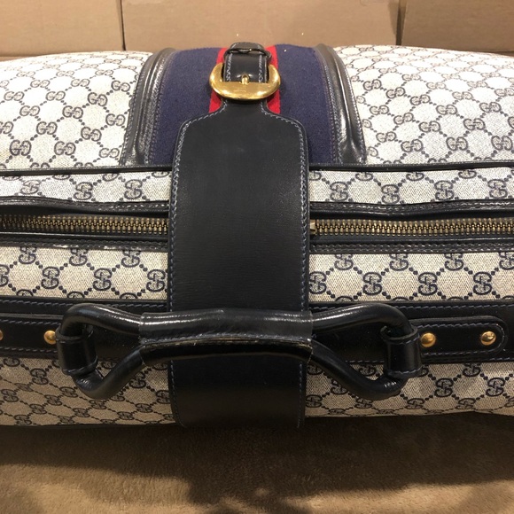 GUCCI SUPREME Sherry Line Soft Sided Coated Canvas Navy GG Web Monogram Suitcase - Picture 10 of 17